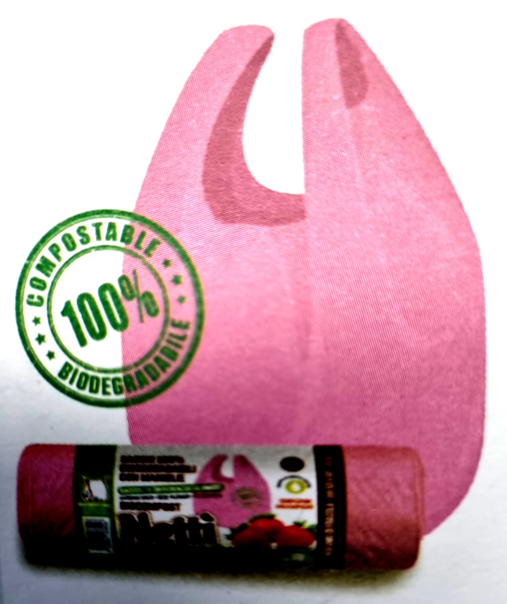 HOUSEBIO5360ROSA -- 000 (7248) Sacchi rifiuti cm 53x60 Bio rotolo pezzi 10 Rosa con maniglie - immagine 1