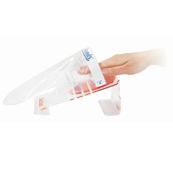 PAP81120 -- 000 (712) Kit dispositivo Clean Hands comprensivo di: 2 bracciali magnetici + 2 basi magnetiche in plexiglas + 10 guanti di ricambio - immagine 1